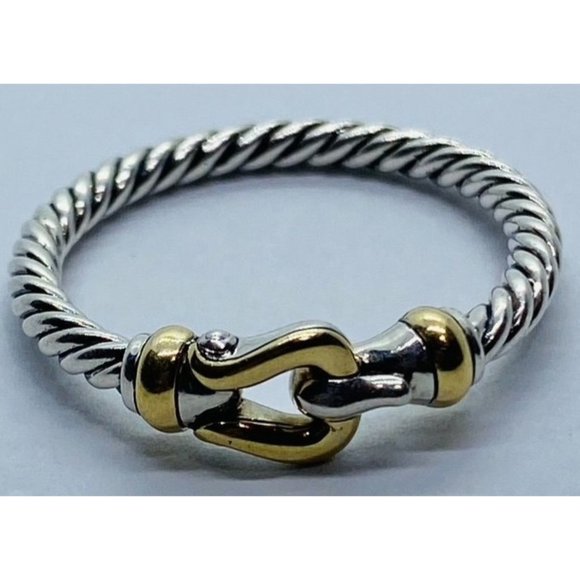 David Yurman Jewelry - David Yurman 925 Sterling Silver 18K/750 Yellow Gold Buckle Ring, Size 9.5